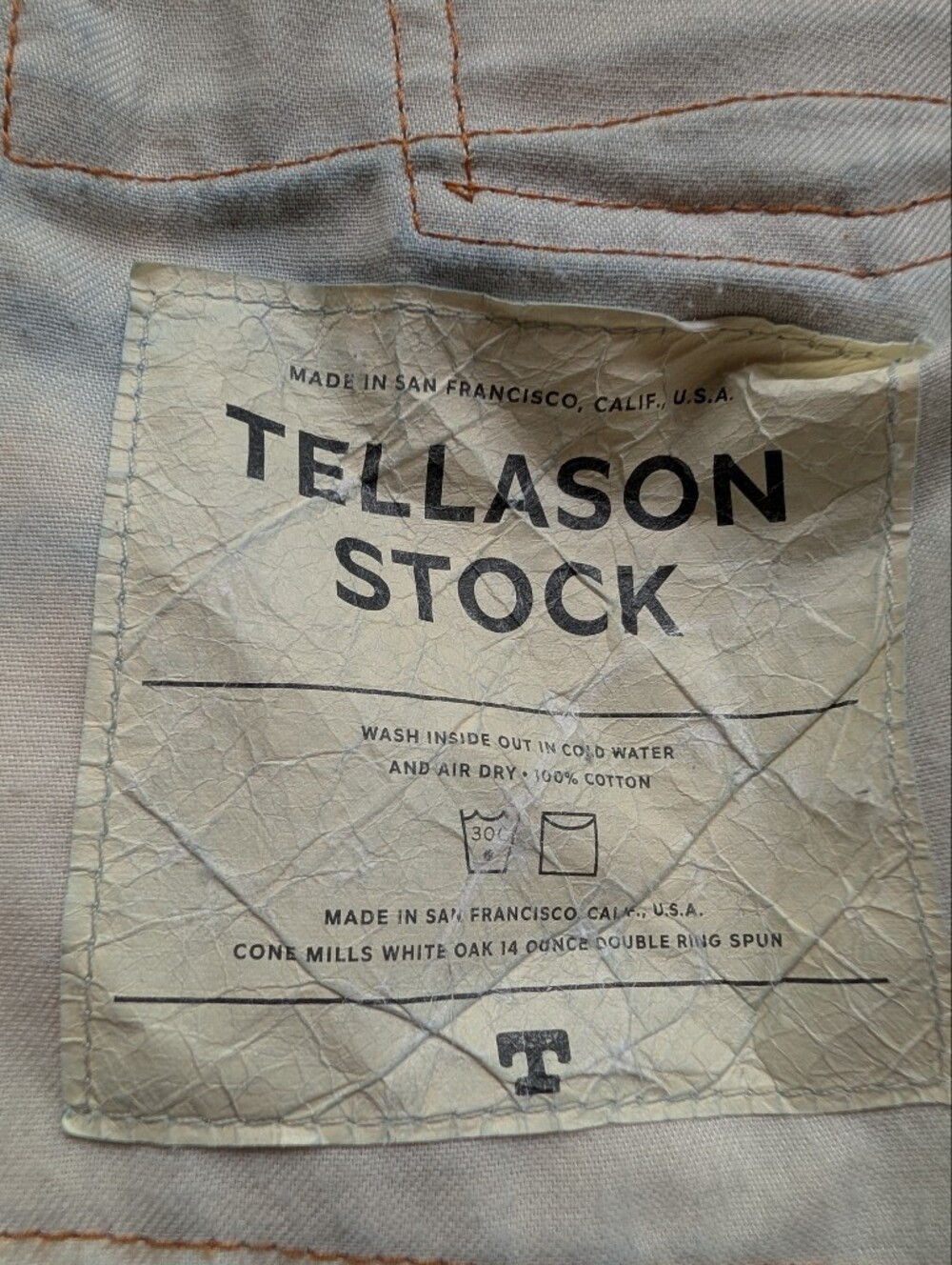 Tellason Stock Denim Jeans Made In San Francisco USA Men's Size 34 - Picture 4 of 9